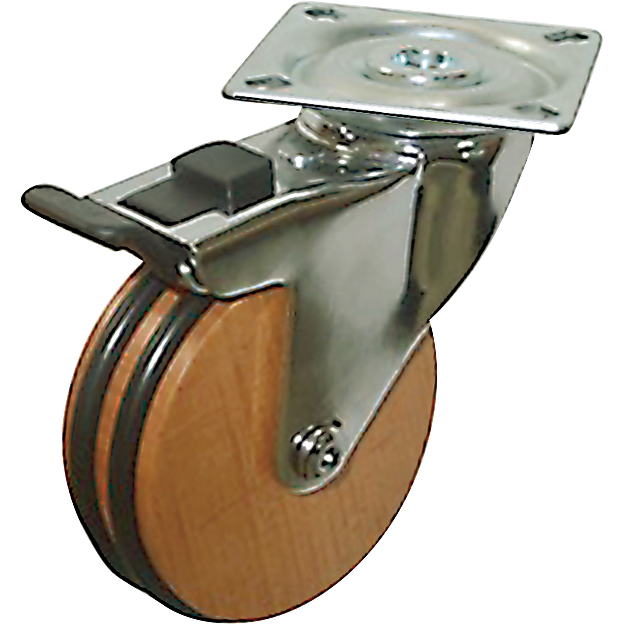 Shepherd 3in. Natural Wood Swivel Caster with Non-Marking TPU Tread, 4-Pk., 100-Lb. Capacity, With Brake, Plate Mount
